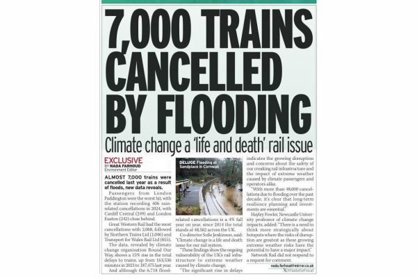 Floods caused a third of a year’s worth of train delays in 2024, new data reveals